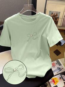 SHEIN Camiseta para mujer de talla grande con diseño de bordado de mariposa