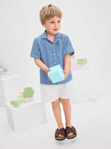 SHEIN Boys' Loose Casual Plaid Simple Comfortable Turndown Collar Pocket Decorative Shirt - Baby Blue - View 5