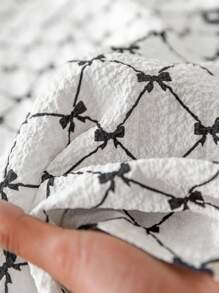 SHEIN Frenchy 大码休闲优雅蝴蝶结无袖开衩圆领连衣裙 - 黑與白 - 查看 8