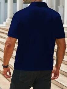 Manfinity Homme Plus Size Men's Casual Daily Short Sleeve Polo Shirt, Formal - Navy Blue - View 2
