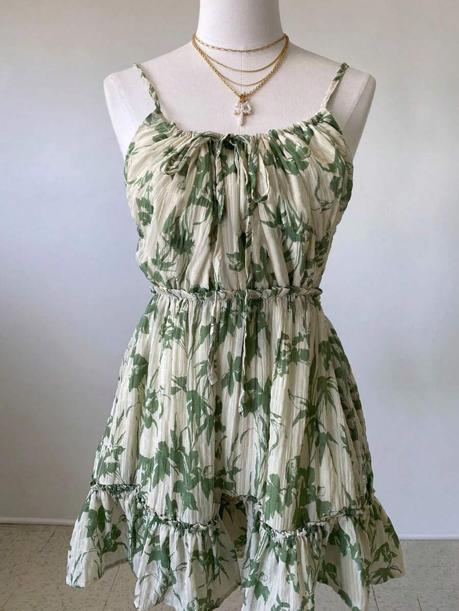 INAWLY Vestido mini casual de mujer con tirantes finos y estampado todo sobre todo, para usar en resort - Multicolor - Ver 1