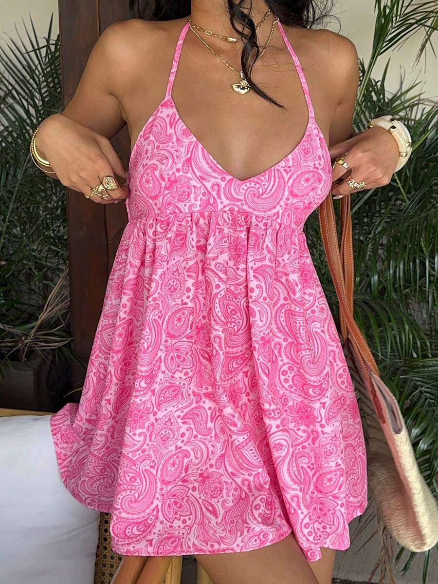 Sunnyshic Váy mini cổ chữ V sâu họa tiết Paisley - Nhiều màu - Xem 1