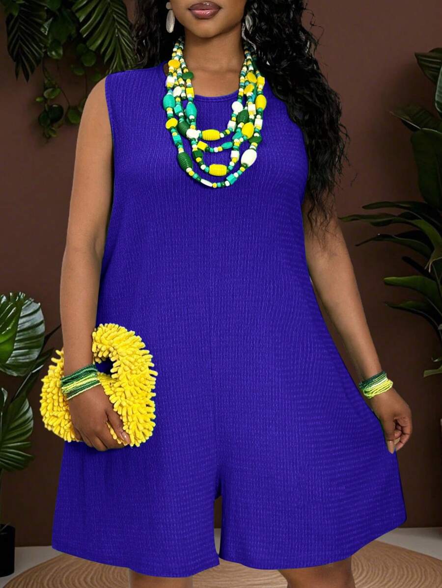 Slaydiva 大码 2025 新款狂欢/复活节女装、老钱风格女装、乡村音乐会装、外出装、仙女风、节日装、热带度假女装、女士夏季装、夏季女士纯色圆领短裤、女士短裤、高腰短裤、阔腿、宽松裤、飘逸裤、阔腿、连体裤、夏季女士连体裤、（无袖）女士紫色连体裤 蓝色连体裤 大码紫色连体裤 女士大码连体裤 大码连体裤/秋季女装/大码夏季装/七月四日/七月四日女装/Y2K/女士街头服饰/乡村/海滩/俱乐部/教师/亚麻/街头服饰/欧洲夏季/女士夏季服装/女士时尚服装/ - 藍色 - 查看 1