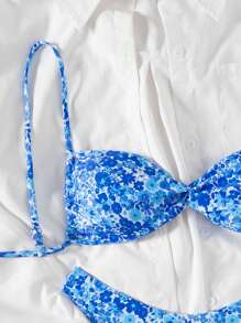 SHEIN Swim 2pcs Women's New Ditsy Floral Spaghetti Strap Top And Bikini Bottoms Sexy Bikini Set Set For Summer Beach Vacation
