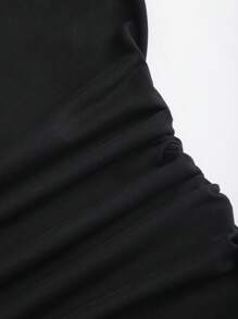 Sweetra 休闲金属装饰褶饰紧身衣，百搭春夏 - 黑色 - 查看 3