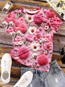 INAWLY Camiseta de cuello redondo regular con impresión digital 3D en blanco - Multicolor - Ver 4