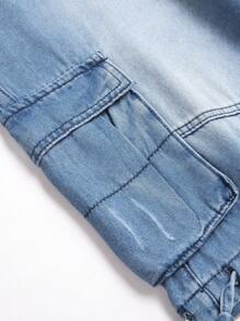 Manfinity Homme Men's Multi-Pocket Casual Loose Denim Shorts - Light Wash - View 7