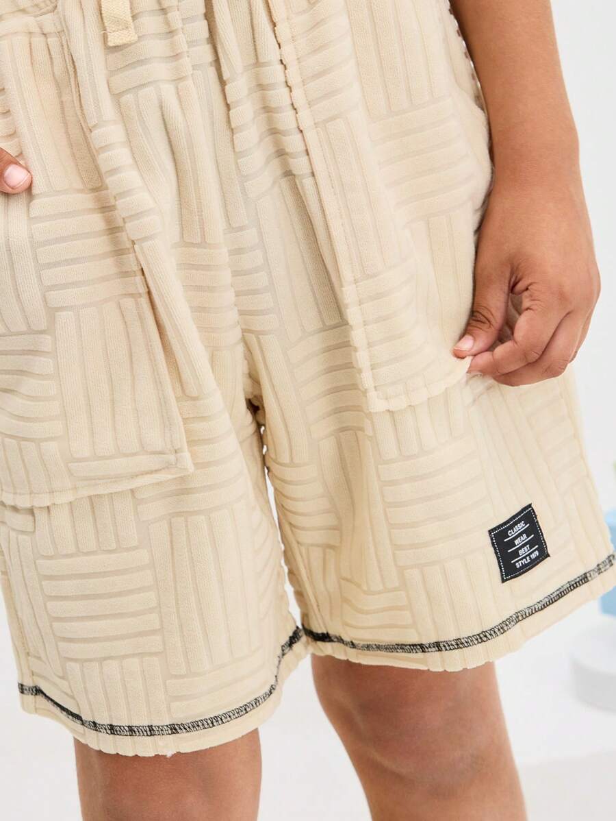 SHEIN Short avec taille élastique décontracté et simple, confortable pour garçon préadolescent - Nude - Voir 1