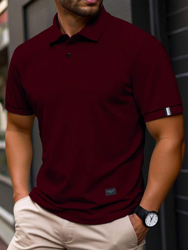 Manfinity Homme Men's Solid Color Half-Placket Summer Casual Short Sleeve Polo Shirt