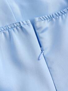 SHEIN Girlism 少女蓝色褶饰编织长款单肩连衣裙，优雅适合节日、派对、婚礼和返校 - 藍色 - 查看 4