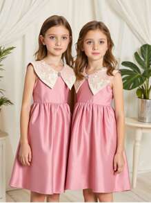 SHEIN Vestido casual cómodo sin mangas de cuello redondo con gráfico de collage para niña joven - Rosa - Ver 2