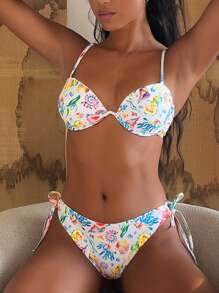 Swim Mod 2 Stücke/Set neuer bunter Unterwasser Welt Seitenschnürung Geknüpft High Cut Bikini, Frauen Strand Urlaub Badeanzug