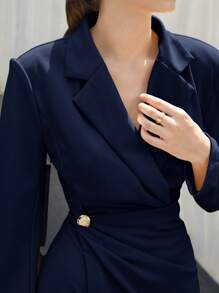 BizChic 女士秋季翻领裹身连衣裙，休闲都市通勤简约时尚基础商务休闲装，OL正式音乐会优雅礼服