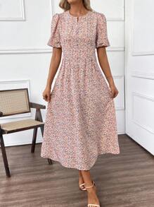 EMERY ROSE 女士度假风碎花泡泡袖连衣裙，优雅气质 - 粉色 - 查看 8