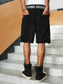 Manfinity EMRG Pantalones cortos vaqueros casuales para hombre lavados con rhinestones