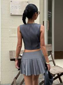Siren Gaze Chic Grey Striped Sleeveless Top For Women,Summer Night Out Vest,Casual Formal Office Wear,Commuter High-Knowledge & Old Money Style Clothing - Grey - View 2