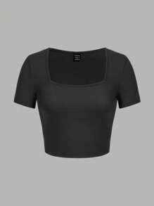 SHEIN EZwear 3 件套女士休闲方领长袖紧身 T 恤，适合夏季