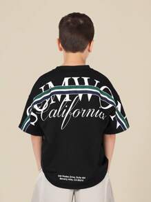 SUMWON 青年加州街头服饰 T 恤奢华比弗利山庄休闲超大滑板夏季街头时尚运动 T 恤 - 黑色 - 查看 1