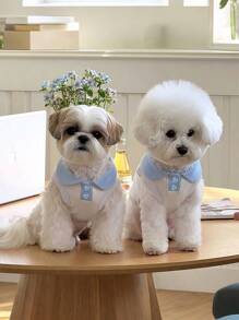 马卡龙撞色领休闲T恤，适合小型犬宠物狗 - 藍色 - 查看 4