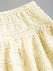 Sweetra 2pcs/Set Women's Sweet Ruffle Strap Twist Tank Top And Layered Ruffle Hem A-Line Mini Skirt Set, Spring/Summer - Yellow - View 5