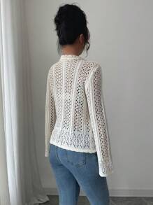 SHEIN Clasi Chiang Mai Sunshine Korean-Style Casual Vacation Chic Hollow Out Collar Cardigan Fall Cloth For Women