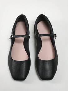 Solezae 女士优雅仿皮方头玛丽珍鞋 - 黑色 - 查看 6