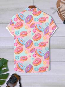 Manfinity RSRT Herren Sommerhemd mit Donut-Muster, kurzärmlig, Knopfleiste, Urlaubshemd mit witzigem Motiv