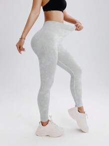 SHEIN Sports Mallas deportivas sin costuras color gris lavado para mujer - Gris - Ver 6
