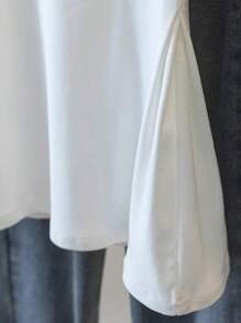 SHEIN 大码女式纯色简约圆领短袖T恤上衣，夏季 - 白色 - 查看 3