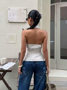 Siren Gaze Top ajustada tipo halter con cuello de lazo y calado, chaleco con abertura frontal para uso en exteriores para mujer