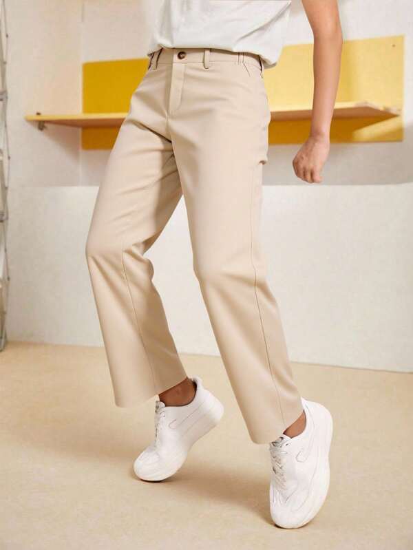 SHEIN Tween Boy Casual, Commute, Single Button, Long Pants