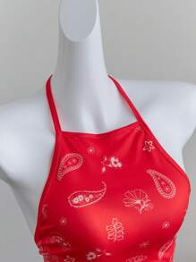 Elamini Paisley Printed Boho Style Halter Backless Straps Cami Top, Suitable For Beach Holiday, European And American Style - Red - View 6