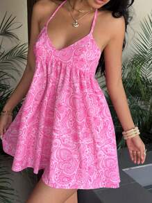 Sunnyshic Váy mini cổ chữ V sâu họa tiết Paisley - Nhiều màu - Xem 5