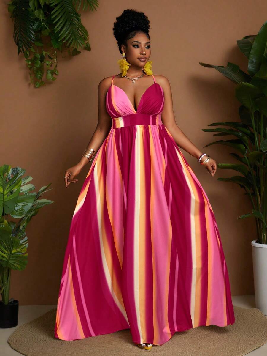 Maweii Plus Size Casual Ombre Spaghetti Strap Dress For Vacation - Pink - View 1