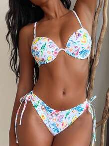 Swim Mod 2 Stücke/Set neuer bunter Unterwasser Welt Seitenschnürung Geknüpft High Cut Bikini, Frauen Strand Urlaub Badeanzug