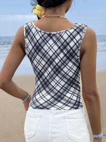 SHEIN EZwear Ärmelloses Crop-Top mit U-Ausschnitt und kariertem Mesh im Y2K-Stil, modisch für den Sommer - Verschiedenfarbig - Übersicht 2