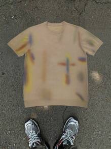 Manfinity ZONE917 Men's Casual Cross Print Round Neck Short Sleeve Knit Top, Summer Men T Shirts Casual - Multicolor - View 1