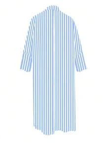 Uhlyne Robe chemise ample et ample à rayures avec épaules tombantes pour femmes, tenue maxi