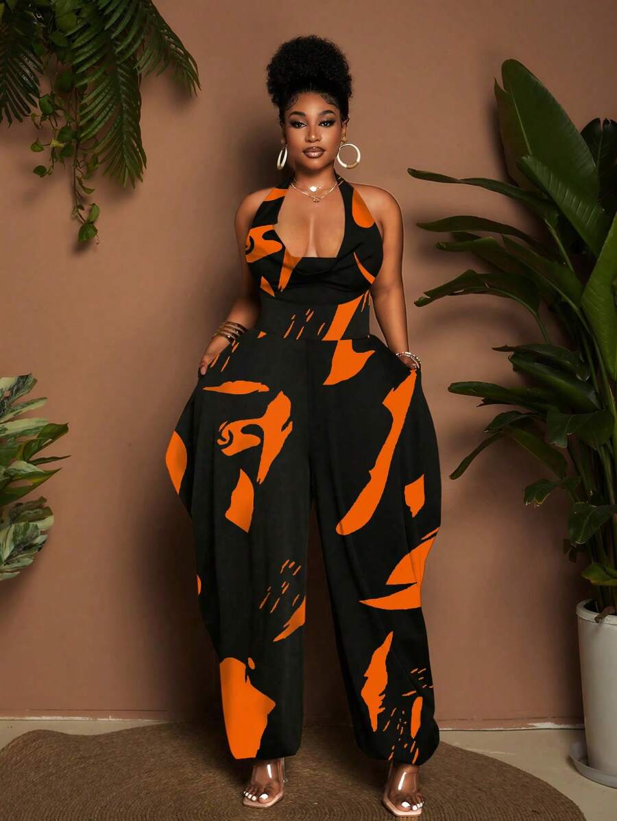 Maweii Große Größen Jumpsuit mit U-Boot-Ausschnitt ohne Ärmel, tailliert, Kontrastfarbe, Sommer