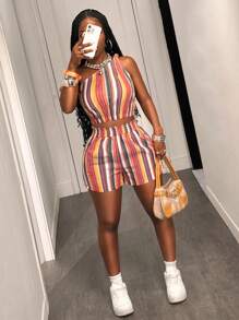 Slaydiva 2025新款夏季休闲街头Y2K甜美辣妹日常约会复古街头挂脖吊带侧PU丝带镂空吊带荷叶边下摆巴洛克印花玫红色迷你裙修身短裙针织女士迷你连衣裙-A