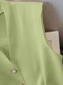 SHEIN Clasi 优雅女士无袖纽扣衬衫 - 綠色 - 查看 4