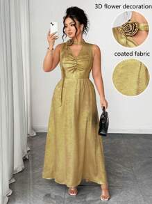Elenzga Abito elegante senza maniche con scollo a V decorativo, estivo - Dorato - Visualizzare 1