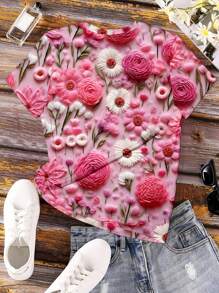 INAWLY Camiseta de cuello redondo regular con impresión digital 3D en blanco - Multicolor - Ver 2