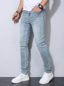 Manfinity Homme Men's Fashion Rhinestone Decor Pocket Casual Denim Jeans - Blue - View 4