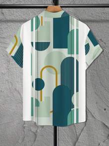 Manfinity RSRT Geometric Print Lapel Short Sleeve Shirt, Plus Size Men - Multicolor - View 4