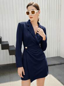 BizChic 女士秋季翻领裹身连衣裙，休闲都市通勤简约时尚基础商务休闲装，OL正式音乐会优雅礼服