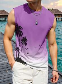 Manfinity Chillmode Men's Vacation Style Print Sleeveless Crew Neck Tank Top Mens Summer Tank Top Summer Graphic Tees