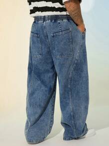 EASEVO Quần Jeans Dài Dệt Xanh Rộng Cho Nam Size Lớn - Màu xanh nhạt - Xem 2