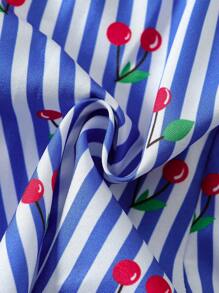 Baby Girl Casual Striped & Cherry Print Romper, Spring/Summer - Blue - View 4
