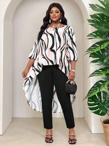 SHEIN Lady Spring And Summer Elegant Commuting Office Casual Boho Colorful Woven Round Neck High Low Quarter Sleeves Plus Size T-Shirts Plus Size Blouses Woman Casual Casual Women Women Summer Outfits For Women For Women Vacation Outfits Woman Beach Outfits For Woman Wedding Guest Dress Women Birthday Dresses For Women Cheetah Print Business Casual Woman Birthday Outfits For Women 4th Of July Women - Multicolor - View 6
